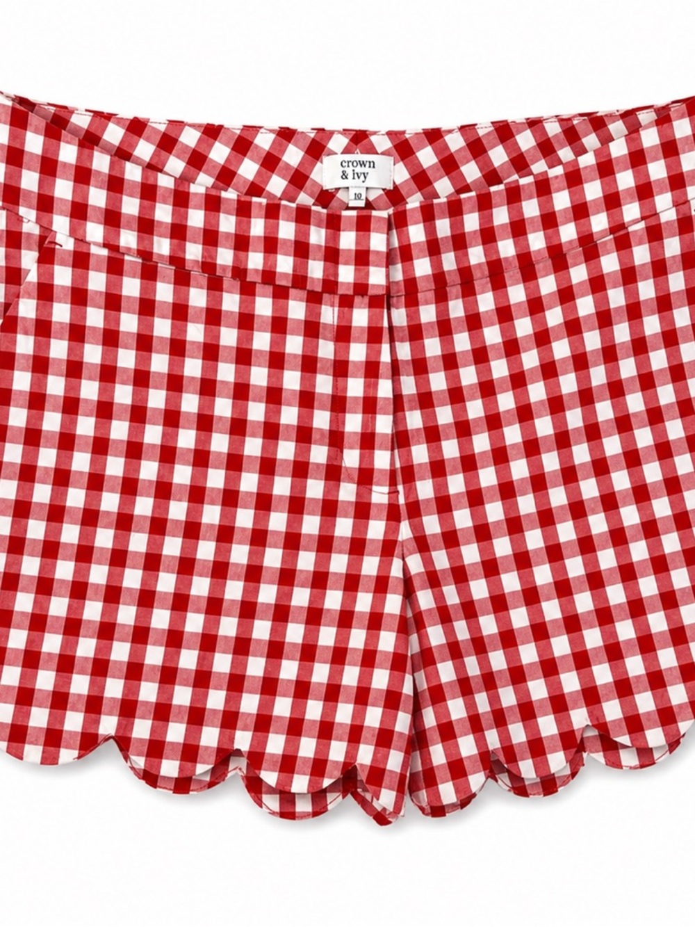 Crown & Ivy Women’s Size 10 Red Gingham Scalloped Hem Shorts